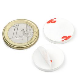 PAS-20-W Disque métallique autocollant blanc Ø 20 mm, contre-pièce pour aimants, non magnétique !