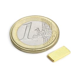 Q-10-05-01-G Parallelepipedo magnetico 10 x 5 x 1 mm, tiene ca. 650 g, neodimio, N50, dorato