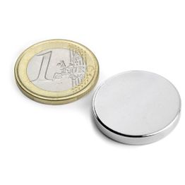 S-25-03-N Disc magnet Ø 25 mm, height 3 mm, holds approx. 5,5 kg, neodymium, N45, nickel-plated