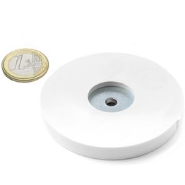 ZTNGW-66 Magnetsystem Ø 66 mm weiß gummiert mit zylindrischer Bohrung, hält ca. 25 kg,