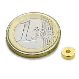 R-06-02-02-G, Ringmagneet Ø 6/2 mm, hoogte 2 mm, neodymium, N45, verguld