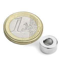 R-10-05-05-DN, Anneau magnétique Ø 10/5 mm, hauteur 5 mm, néodyme, N45, nickelé, magnétisé diamétralement