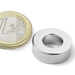R-19-09-06-N, Anneau magnétique Ø 19,1/9,5 mm, hauteur 6,4 mm, néodyme, N42, nickelé