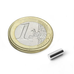 S-03-08-N, Staafmagneet Ø 3 mm, hoogte 8 mm, neodymium, N48, vernikkeld