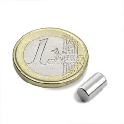 S-05-08-N, Staafmagneet Ø 5 mm, hoogte 8,47 mm, neodymium, N45, vernikkeld