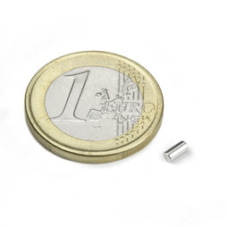 S-02-04-N, Cylindre magnétique Ø 2 mm, hauteur 4 mm, néodyme, N45, nickelé
