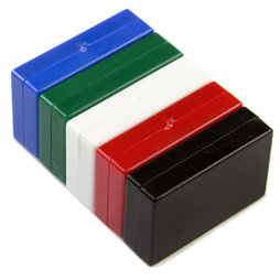 M-BLOCK-01/mixed1, Parallélépipèdes magnétiques avec enrobage en matière synthétique, lot de 5 pcs., couleurs assorties