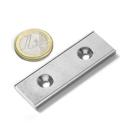 CSR-60-20-04-N, Magnete piatto a barra 60 x 20 x 4 mm, con foro svasato, profilo a U in acciaio