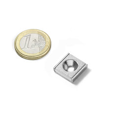 CSR-15-15-04-N, Système magnétique rectangulaire 15 x 15 x 4 mm, avec trou fraisé, dans un profilé en acier en forme de U