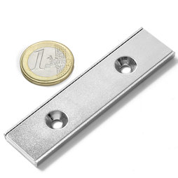 CSR-80-20-04-N, Système magnétique rectangulaire 80 x 20 x 4 mm, avec trou fraisé, dans un profilé en acier en forme de U
