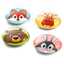 LIV-105, Funimals, aimants boutons avec visages drôles d'animaux, lot de 4