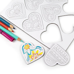 LIV-109, Mandala hearts, colour-me fridge magnets, heart-shaped, set of 9