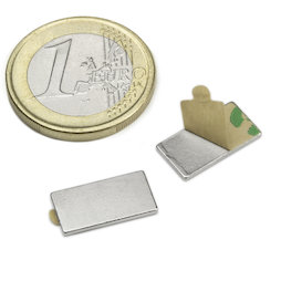 Q-15-08-01-STIC, Parallélépipède magnétique (autocollant) 15 x 8 x 1 mm, néodyme, N35, nickelé