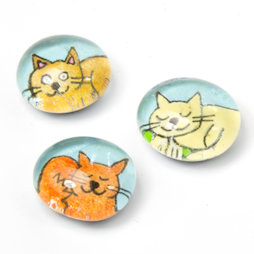 LIV-121/colored, Chat coloré, aimants pour réfrigérateur faits main, lot de 3