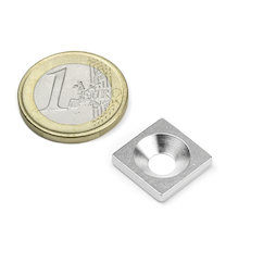 MC-15-15-03, Metalen plaatje met verzonken gat 15 x 15 x 3 mm, als tegenstuk voor magneten, geen magneet!
