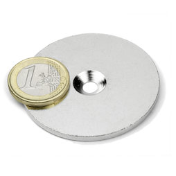MD-52, Disque métallique avec trou fraisé, Ø 52 mm, contre-pièce pour aimants, non magnétique !
