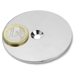 MD-62, Metalen schijf met verzonken gat, Ø 62 mm, als tegenstuk voor magneten, geen magneet!