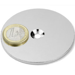 MD-65, Metalen schijf met verzonken gat, Ø 65 mm, als tegenstuk voor magneten, geen magneet!