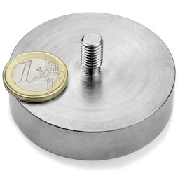 GTN-60, Aimant en pot à goupille filetée, Ø 60 mm, Pas de vis M8, force d'adhérence env. 130 kg