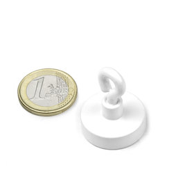 OTNW-25, Aimant en pot avec œillet blanc, Ø 25,3 mm, revêtement poudre, pas de vis M4