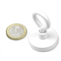 OTNW-32, Aimant en pot avec œillet blanc, Ø 32,3 mm, revêtement poudre, pas de vis M5