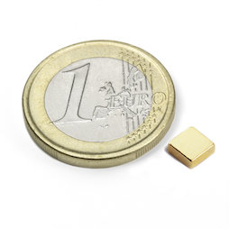 Q-05-05-02-G, Parallélépipède magnétique 5 x 5 x 2 mm, néodyme, N45, doré