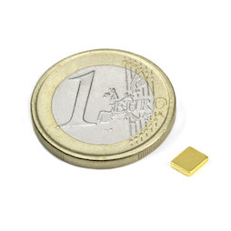 Q-05-04-01-G, Parallélépipède magnétique 5 x 4 x 1 mm, néodyme, N50, doré