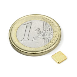 Q-CDM50-G, Parallélépipède magnétique 5 x 5 x 1,2 mm, néodyme, N50, doré