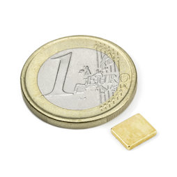 Q-07-06-1.2-G, Blokmagneet 7 x 6 x 1,2 mm, neodymium, N50, verguld