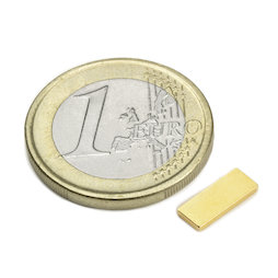 Q-10-04-1.2-G, Parallélépipède magnétique 10 x 4 x 1,2 mm, néodyme, N50, doré