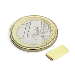 Q-10-05-1.2-G, Parallélépipède magnétique 10 x 5 x 1,2 mm, néodyme, N50, doré