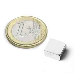 Q-10-10-03-N, Parallélépipède magnétique 10 x 10 x 3 mm, néodyme, N42, nickelé