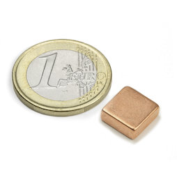 Q-10-10-04-K, Parallélépipède magnétique 10 x 10 x 4 mm, néodyme, N40, cuivré