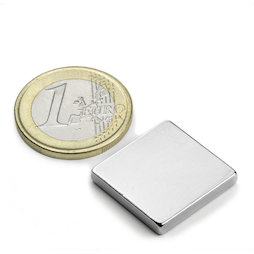 Q-20-20-03-N, Parallélépipède magnétique 20 x 20 x 3 mm, néodyme, N45, nickelé