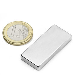 Q-40-18-05-N, Parallélépipède magnétique 40 x 18 x 5 mm, néodyme, N35, nickelé