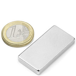 Q-40-20-05-N, Parallélépipède magnétique 40 x 20 x 5 mm, néodyme, N42, nickelé