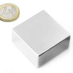 Q-40-40-20-N, Parallélépipède magnétique 40 x 40 x 20 mm, néodyme, N42, nickelé