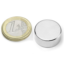 S-20-09-N, Scheibenmagnet Ø 20 mm, Höhe 9 mm, Neodym, N42, vernickelt