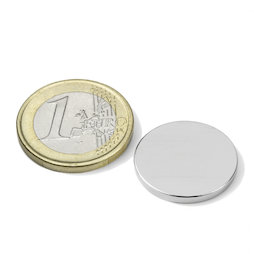 S-20-02-N52N, Scheibenmagnet Ø 20 mm, Höhe 2 mm, Neodym, N52, vernickelt