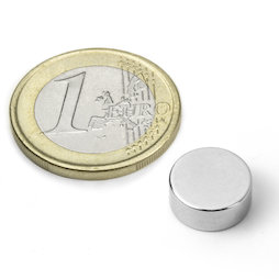 S-12-05-N, Disco magnetico Ø 12 mm, altezza 5 mm, neodimio, N45, nichelato