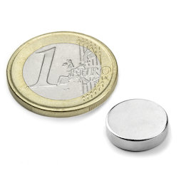 S-12-04-N, Schijfmagneet Ø 12 mm, hoogte 4 mm, neodymium, N45, vernikkeld