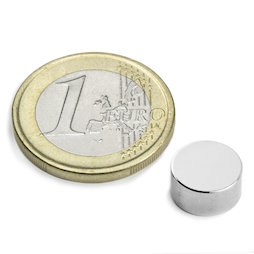 S-10-05-N, Schijfmagneet Ø 10 mm, hoogte 5 mm, neodymium, N42, vernikkeld