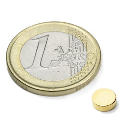 S-06-02-G, Disque magnétique Ø 6 mm, hauteur 2 mm, néodyme, N45, doré