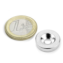 CS-S-18-04-N, Aimant disque Ø 18 mm, hauteur 4 mm, Avec trou de fixation biseauté, N35, nickelé