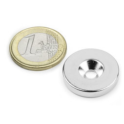 CS-S-23-04-N, Disque magnétique Ø 23 mm, hauteur 4 mm, Avec trou de fixation biseauté, N35, nickelé