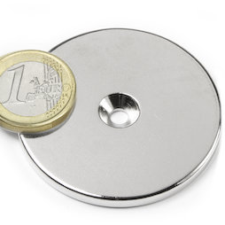 CS-S-50-04-N, Disque magnétique Ø 50 mm, hauteur 4 mm, Avec trou de fixation biseauté, N35, nickelé