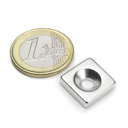 CS-Q-15-15-04-N, Quadermagnet 15 x 15 x 4 mm, mit Bohrung und Senkung, N35, vernickelt