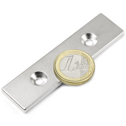 CS-Q-80-20-04-N, Blokmagneet 80 x 20 x 4 mm, met verzonken gat, N35, vernikkeld