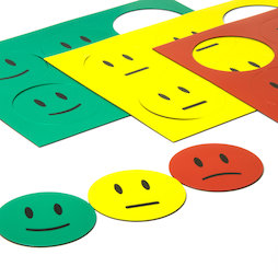 BA-016, Magnetsymbole Smiley, für Whiteboards & Planungstafeln, 6 Smileys pro A5-Bogen, 3-teiliges Set: grün, gelb, rot