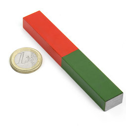 EDU-8, Bar magnet rectangular long, 100 x 15 mm, AlNiCo5, red-green coated